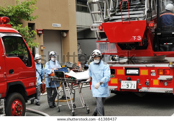 KYOTO, JAPAN - JULY 28 : Kyoto City\
Fire Department at work on July 28, 2010 in Kyoto,\
Japan.