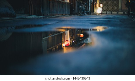 Kyoto Restaurant By Night After The Rain