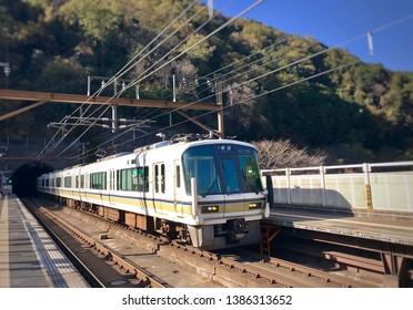 Kyoto,Japan-21 November,2018 -View Of A Local Train At  Hozukyo Station (Sanin Main Line)