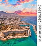 Kyrenia Castle in old harbour in North Cyprus on sunny day with clear sky