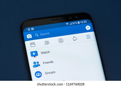 KYRENIA, CYPRUS - SEPTEMBER 1, 2018: Close Up View Of Facebook Watch Icon On The Smartphone Screen. Facebook Watch Is A Video On Demand Service Operated By Facebook. 