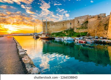 Kyrenia Old Harbour And Castle View In Northern Cyprus. Kyrenia Is Populer Tourist Destination In Northern Cyprus.