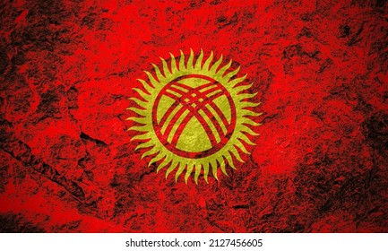  Kyrgyz Republic Flag On Grunge Stone Background