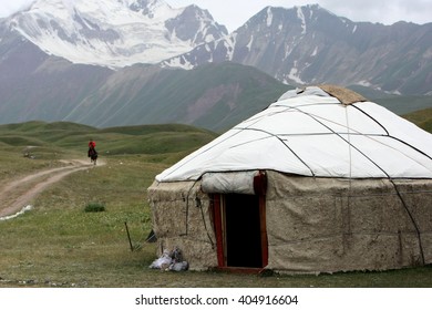 Kyrgyzstan. Kirghiz Yurt On A Mountain Pasture.