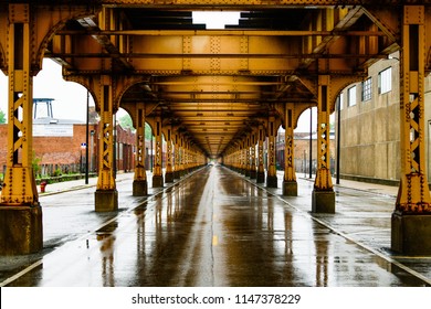 The L, After A Recent Rain Fall. Chicago IL USA, 6-12-2018