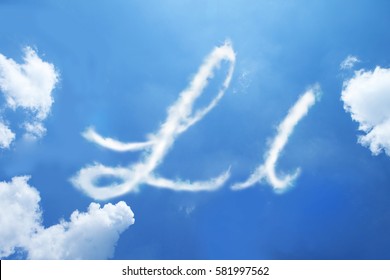 L clouds font calligraphy style ,hand written on sky background. 