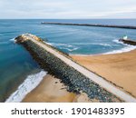 La Barre aerial view in Anglet, France. Beach, dikes and the Atlantic ocean.