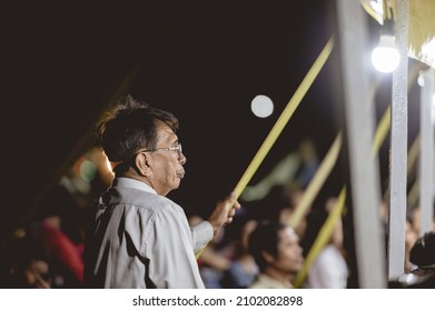 LA CARLOTA CITY, PHILIPPINES - Mar 01, 2019: A Closeup Of An Old Man At The Evangelistic Religious Christian Tent Revival Meeting, Philippines
