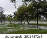 La Carolina Park in Quito, Ecuador after heavy rain and hail in the area