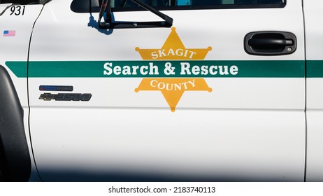 La Conner, WA, USA - July 25, 2022; Skagit County Search And Rescue On Side Of A White Light Truck