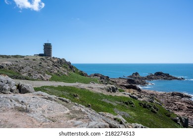 La Corbiere WW2 Watchtower On The Headland Of St Brelade In The South-west Of The British Crown Dependency Of Jersey, Channel Islands, British Isles.