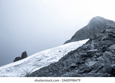 La Corona is the last glacier standing in Venezuela, located in Pico Humboldt in the Sierra Nevada National Park. Glacier in andean mountain in foggy or cloudy day. - Powered by Shutterstock