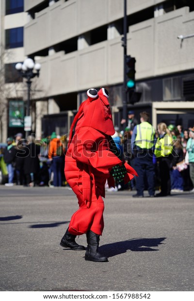 La Crosse, Wisconsin / USA - March 16th, 2019: Many\
members of La Crosse Community held their annual Saint Patrick Day\
Parade. 
