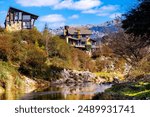 La Cumbrecita, Cordoba, Argentina. View of the winter landscape from the Medio river shore.