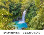 La Fortuna, Costa Rica. March 2018. A view of the blue waterfall Rio Celeste in Costa Rica