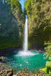 La Fortuna Waterfall, Waterfall With Emerald Pool In Rainforest - Catarata Rio Fortuna, La Fortuna, Alajuela Province, Costa Rica, Central America
