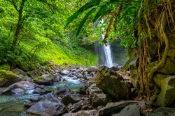 La Fortuna Waterfall In The Forest With River, Close To Arenal Volcano, Costa Rica National Park. Central America.