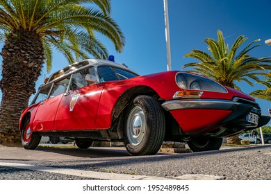 La Grande Motte France - April 5th 2021 - Citroën DS Ambulance Parked Under Palm Trees In The South Of France