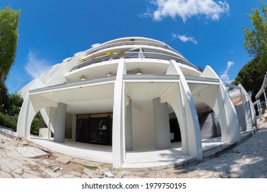 La Grande Motte, France, May 4th 2021 - Buildings Showing Off The Iconic Style Of Shape And Form Used Throughout La Grande Motte