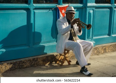 La Havana, Cuba -?? December 26, 2016: cuban portrait series, Trumpet player on street - Shutterstock ID 563622214