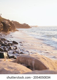 La Jolla Cove, San Diego, California Coastline At Sunset. Beautiful Sandy Beaches And Cliffs At Golden Hour