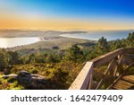 La Lanzada isthmus at dawn from Siradella Mount in O Grove town