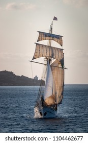 La Maddalena, Italy - September 8, 2017: Sailing Ship „Sir Robert Baden Powell“ On A Cruise In Front Of The Italian Island Of Sardinia