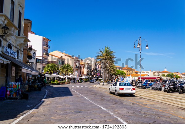 LA\
MADDALENA, SASSARI, SARDINIA, ITALY - September 3, 2018: View of\
the promenade in the ancient village of La\
Maddalena.