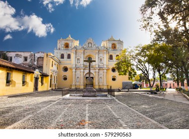  La Merced church in central park of Antigua, Guatemala.
