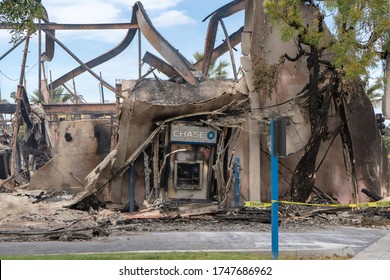 La Mesa, California / USA - 5/31/20: The Charred Remains Of An ATM Machine At Chase Bank Still Smoldering From A Fire It Suffered During The George Floyd Protests That Turned Violent