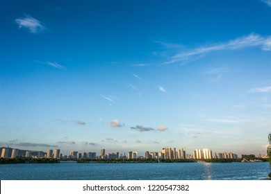 La Mexicana, Santa Fe, Mexico City: June 9, 2018, Panorma Of Skyline Of Mexican Upper Class Expensive Urban Buildings With Park And Lake