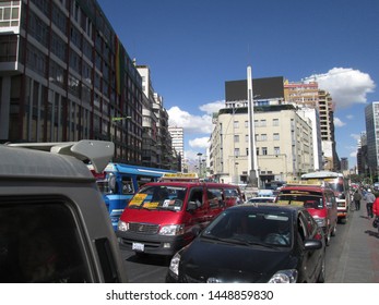 La Paz, Bolivia - August 10th, 2015: Traffic Jam In The Crowded Rush Hour In The Capital Of Bolivia, La Paz. 