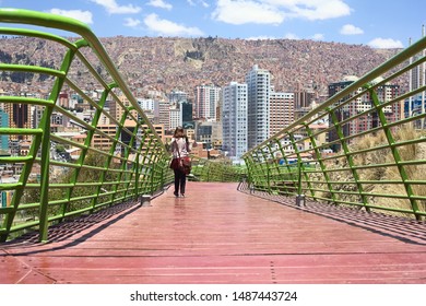 LA PAZ, BOLIVIA - OCTOBER 14, 2014: The pedestrian Via Balcon (Balcony Path) over the Parque Urbano Central (Central Urban Park) photographed on October 14, 2014 in La Paz, Bolivia