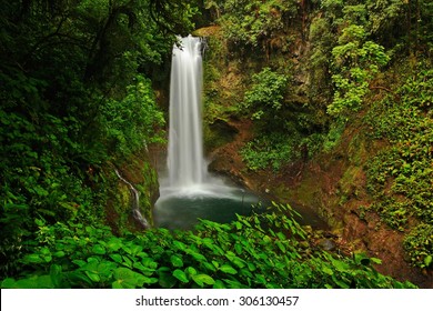 La Paz Waterfall gardens, with green tropical forest in Central Valley, Costa Rica.