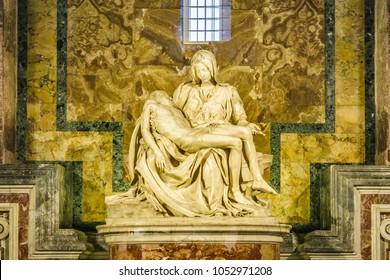 La pieta sculpture, one of the most famous michelangelo masterpiece artwork located in st peters bailisica at Vatican city.