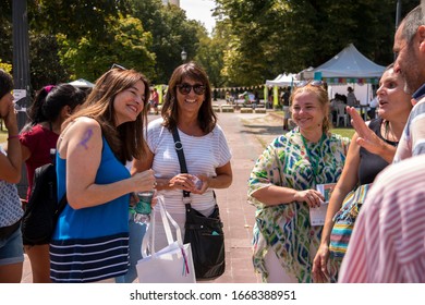 La Plata, Buenos AIRES, Argentina - March 8, 2020: Minister Estela Díaz Of The Women's Ministry Greets The Neighbors On International Women's Day