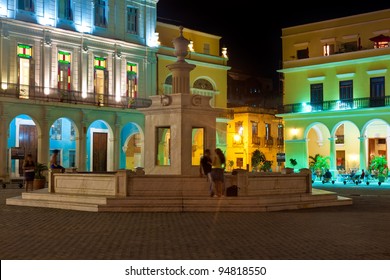 La Plaza Vieja or Old Square , a well known touristic landmark in Old Havana illuminated at night - Powered by Shutterstock