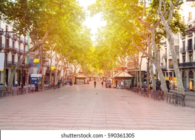 La Rambla street. The most popular street in Barcelona early in the morning. Almost empty. Spain
