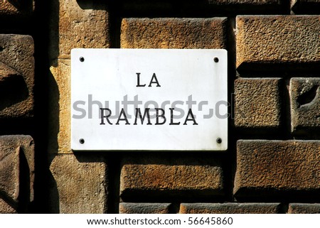 La Rambla- street sign depicting one of the first landmark in Barcelona (Spain).
