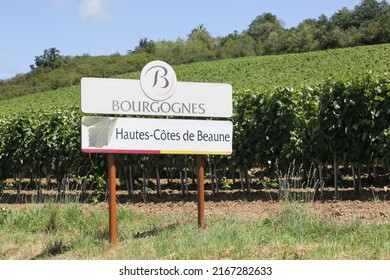 La Rochepot, France - July 5, 2020: Road Sign Hautes-Cotes De Beaune, Wine Of Burgundy, France