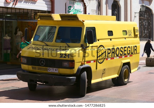 LA SERENA, CHILE - FEBRUARY 19, 2015: Prosegur\
armored cash transport car in the city center on February 19, 2015\
in La Serena, Chile