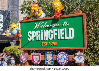 LA, USA - 2nd November 2018: Simpsons Springfield Sign At Universal Studios Hollywood, LA, USA