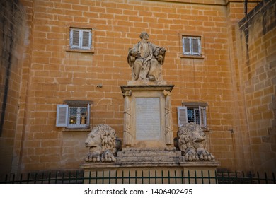LA VALLETTA, MALTA - September 2018: Pjazza Kastilja, Upper Barrakka Gardens, Monument to Iosephi Nicolai Zamitt in La Valletta, Malta