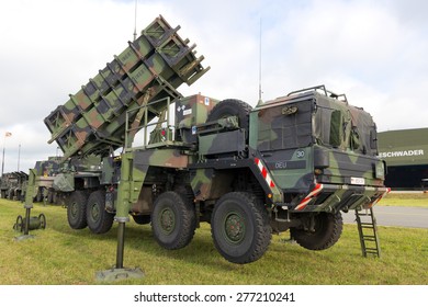 LAAGE, GERMANY - AUG 23, 2014: A German army mobile MIM-104 Patriot surface-to-air missile (SAM) system on display during the Laage airbase open house.