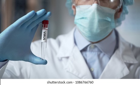 Lab Researcher Holding Virus Sample, Illegal Clinical Trials, Germ Warfare Tests