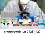 In the lab, we explore Chromium with a microscope and colorful beakers of various chemical solutions