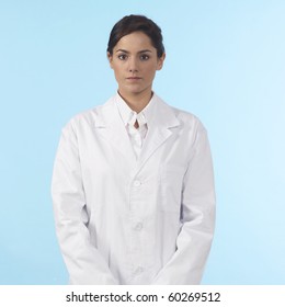 Lab Worker With Coat Blue Background