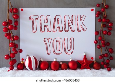 Label, Snow, Christmas Balls, Text Thank You