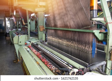 Label Weaving Machine. A Loom Machine For Clothing Or Woven Label