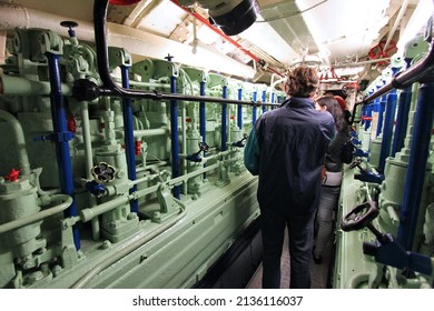 LABOE, GERMANY - AUGUST 30, 2014: People Visit A Historic German Submarine U-995 (museum Ship) In Laboe. It Is The Only Surviving Type VII Submarine In The World. It Was Launched In 1943.